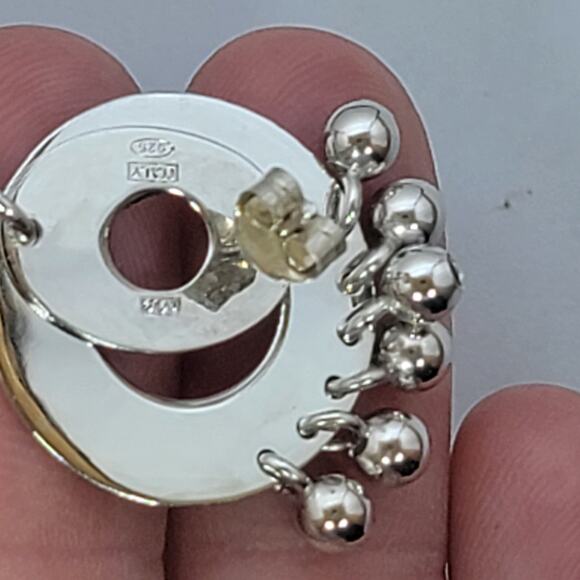 Sterling Silver 1.5 Inch Geometric Dangle Earrings Circle Drop Modern - Picture 9 of 10